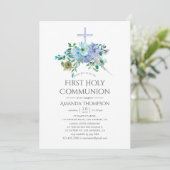 Invitation Monnaie et Boho Bleu Première communion sainte (Debout devant)