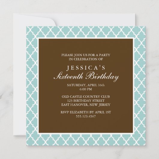 Invitation Monnaie et Brown Elegant Quatrefoil Anniversaire (Devant)