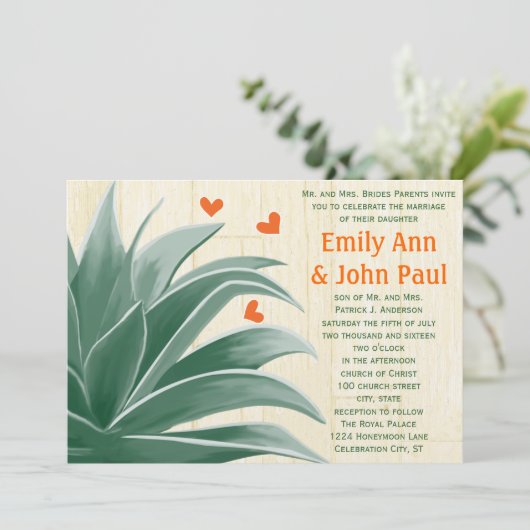 Invitation Monnaie et corail Moderne Mariage Succulent Invite (Debout devant)