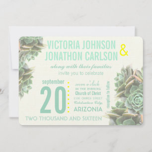 Invitation Monnaie et Jaune Succulent Mariage moderne