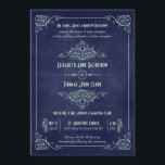Invitation Monnaie et Navy Tableau bleu Chalkboard Art Déco<br><div class="desc">Des invitations de mariage simples et élégantes avec des tourbillons minces et fantaisistes qui rappellent le design art déco vintage et du texte vert menthe frais contre un arrière - plan texturé bleu marine.</div>