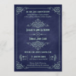 Invitation Monnaie et Navy Tableau bleu Chalkboard Art Déco<br><div class="desc">Des invitations de mariage simples et élégantes avec des tourbillons minces et fantaisistes qui rappellent le design art déco vintage et du texte vert menthe frais contre un arrière - plan texturé bleu marine.</div>