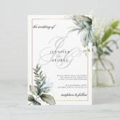 Invitation Monnaie feuillage monogramme initiales mariage élé (Debout devant)