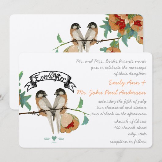 Invitation Monnaie Inséparable vintage de fleurs de cerisier (Devant / Derrière)