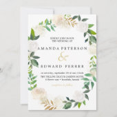 Invitation Monnaie mariage de couronne de fleurs d'ivoire (Devant)