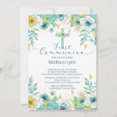 Invitation Monnaie Moderne Or Floral Première Communion Saint (Devant)