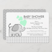 Invitation Monnaie neutre éléphant et Baby shower En vichy gr (Devant / Derrière)