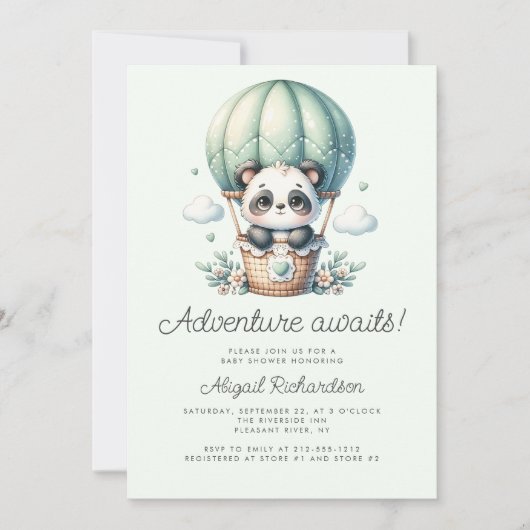 Invitation Monnaie Panda Balloon Mint vert QR Code Baby showe (Devant)