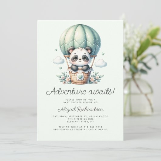 Invitation Monnaie Panda Balloon Mint vert QR Code Baby showe (Debout devant)