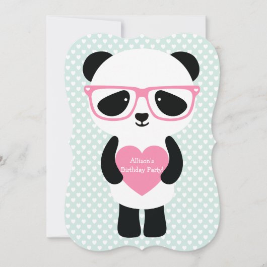 Invitation Monnaie Panda Cute/Rose (Devant)