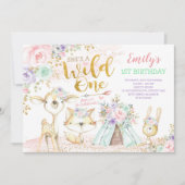 Invitation Monnaie rose Boho Boho Les animaux sauvages (Devant)