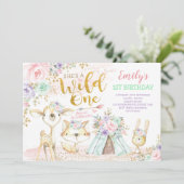 Invitation Monnaie rose Boho Boho Les animaux sauvages (Debout devant)