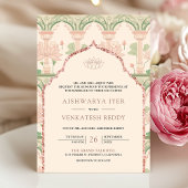 Invitation Monnaie rose pâle Vert Lotus Garden Mariage indien