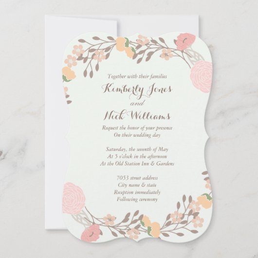 Invitation Monnaie Rose Sweet Floral Wreath Wedding Invitatio (Devant)