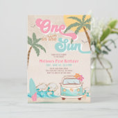 Invitation Monnaie rose un dans le soleil surf 1er anniversai (Debout devant)