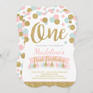 Invitation Monnaie Rose Vive Et Gold 1er Anniversaire Invitat