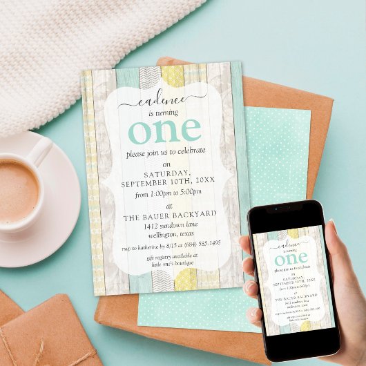 Invitation Monnaie rustique et âge personnalisé jaune Anniver