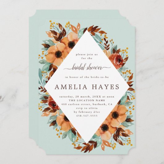 Invitation Monnaie rustique Vert et Fête des mariées Brown Fl (Devant / Derrière)