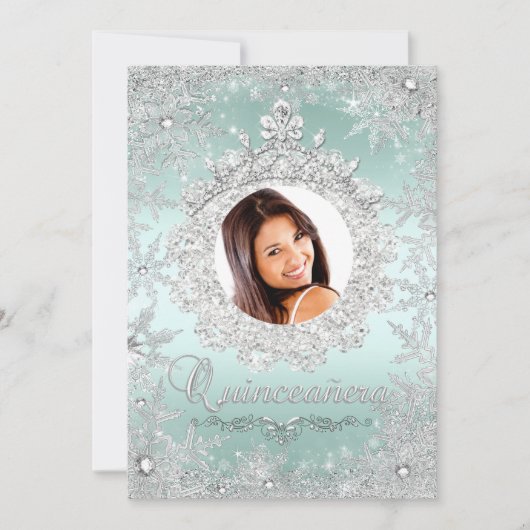 Invitation Monnaie Silver Tiara Snowflake Sparkle Quinceanera (Devant)