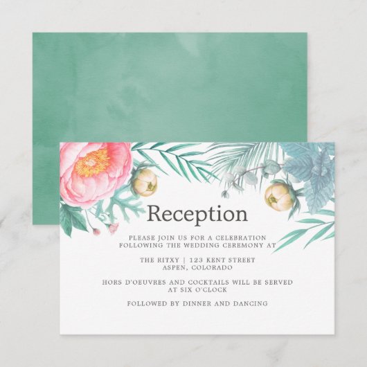 Invitation Monnaie Tropicale Réception de mariage d'été Flora (Devant / Derrière)