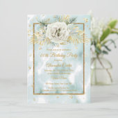 Invitation Monnaie Turquoise marbre or Rose Floral fête d'ann (Debout devant)