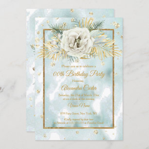 Invitation Monnaie Turquoise marbre or Rose Floral fête d'ann