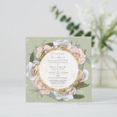 Invitation Monnaie Vert Bleu Rose Floral Or Moderne Wreath (Debout devant)