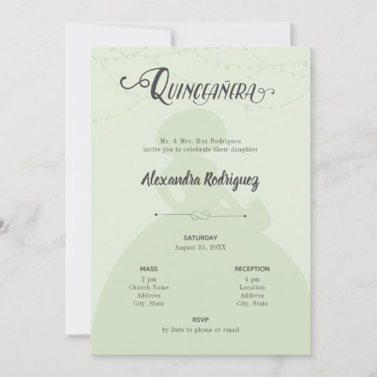 Invitation Monnaie vert et acier Charro Silhouette Quinceaner (Devant)