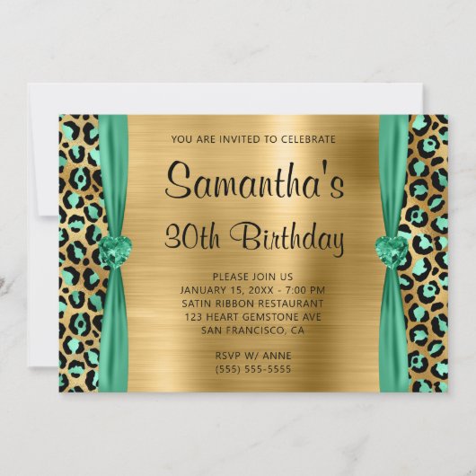 Invitation Monnaie Vert Leopard Coeur d'huile de léopard 30e  (Devant)