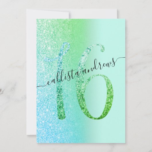 Invitation Monnaie Vert Parties scintillant bleue Ombre Sweet (Dos)