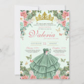 Invitation Monnaie Vert rose Roses Papillon Princesse Quince (Devant)