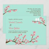 Invitation Monnaie verte et rose cerisier en fleurs Mariage m (Devant / Derrière)