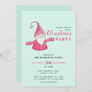 Invitation Monnaie verte et rose mignonne Gnome Noël