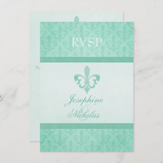 Invitation Monnaie verte Fleur De Lis mariage formel RSVP (Devant / Derrière)