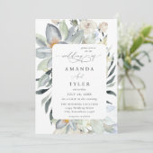 Invitation Monnaie verte & Flore blanche - Mint Mariage (Debout devant)