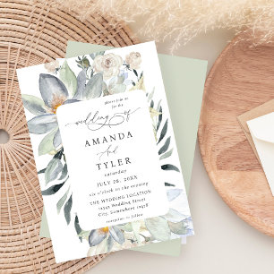 Invitation Monnaie verte & Flore blanche - Mint Mariage