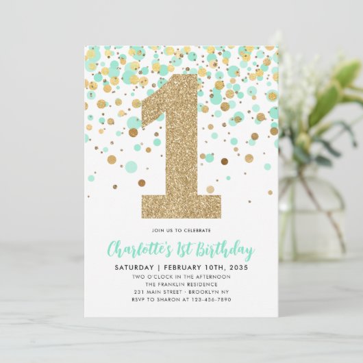 Invitation Monnaie verte Parties scintillant or Confetti 1er  (Debout devant)