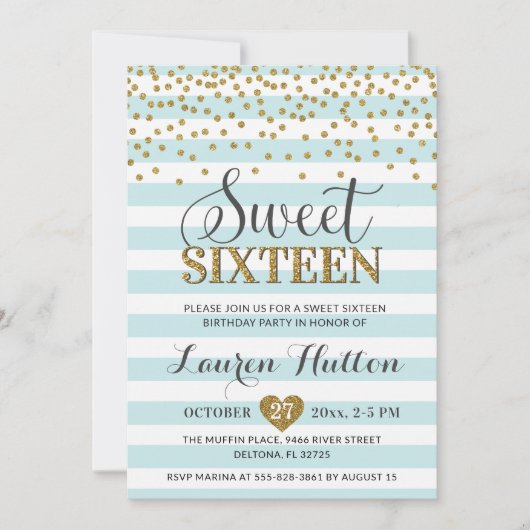 Invitation Monnaie verte Sweet sixteen or fête Anniversaire (Devant)