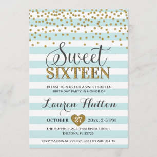 Invitation Monnaie verte Sweet sixteen or fête Anniversaire
