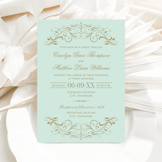 Invitation Monnaie vintage et Mariage d'or antique