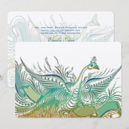 Invitation Monnaie Vintage Romantique Peacock Birds Mariage (Devant / Derrière)