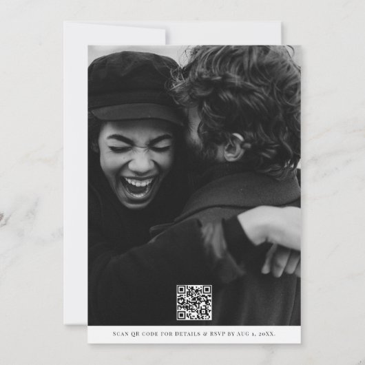 Invitation Monochrome Classic Photo Collage QR Code Mariage (Dos)