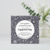 Invitation Monochrome Flower Chalkboard Moderne Fiançailles (Debout devant)