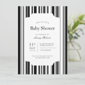 Invitation Monochrome noir et blanc Barcode Bande douche (Debout devant)