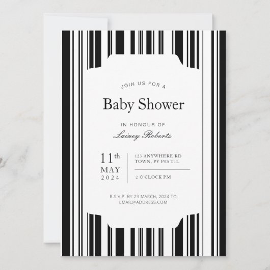 Invitation Monochrome noir et blanc Barcode Bande douche (Devant)