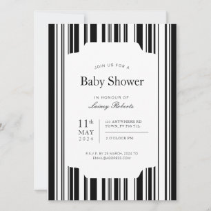 Invitation Monochrome noir et blanc Barcode Bande douche