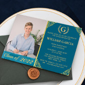 Invitation Monogam Golden Laurel Wreath Moderne Graduation