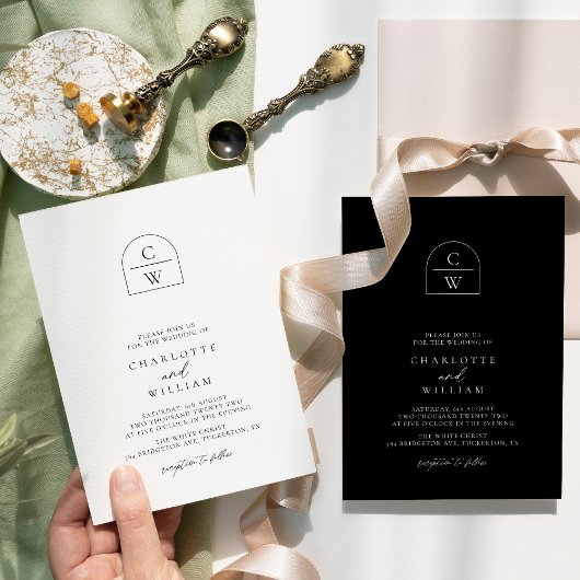 Invitation Monogram Arch Moderne Simple Mariage noir