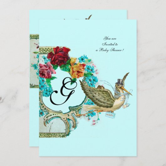 INVITATION MONOGRAM BABY SHOWER 3 (Devant / Derrière)