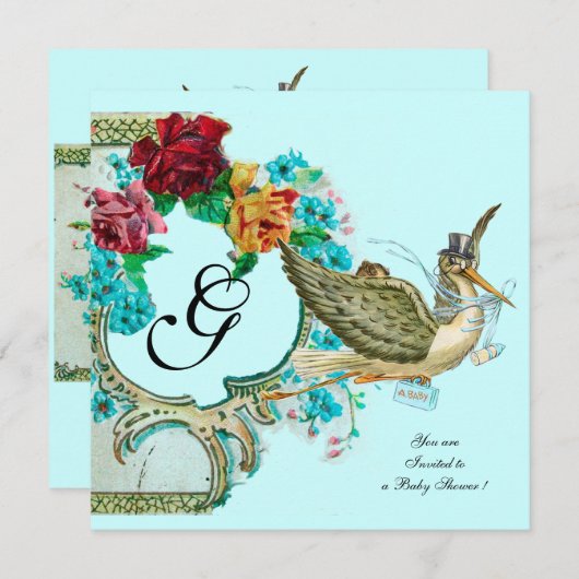 INVITATION MONOGRAM BABY SHOWER 3 (Devant / Derrière)